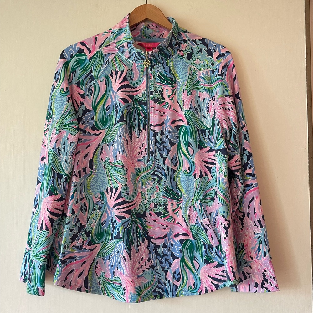 Lilly Pulitzer sweatshirt 1/2 zip Mermaid Cove print size XL